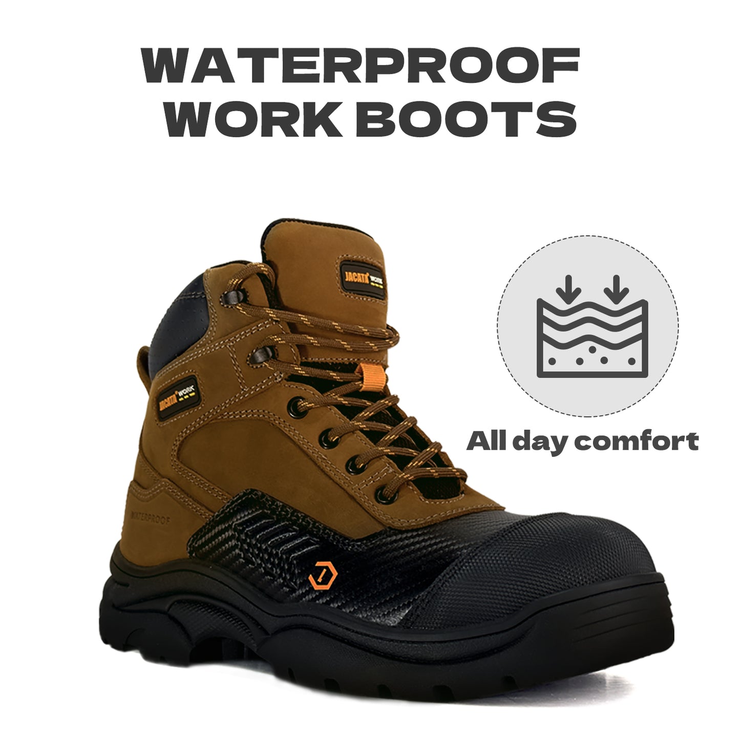 Waterproof Leather Soft Toe Work Boots For Men Brown