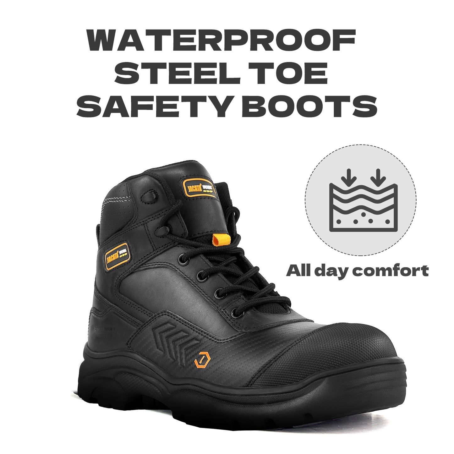Waterproof Leather Steel Toe Work Boots For Men Black