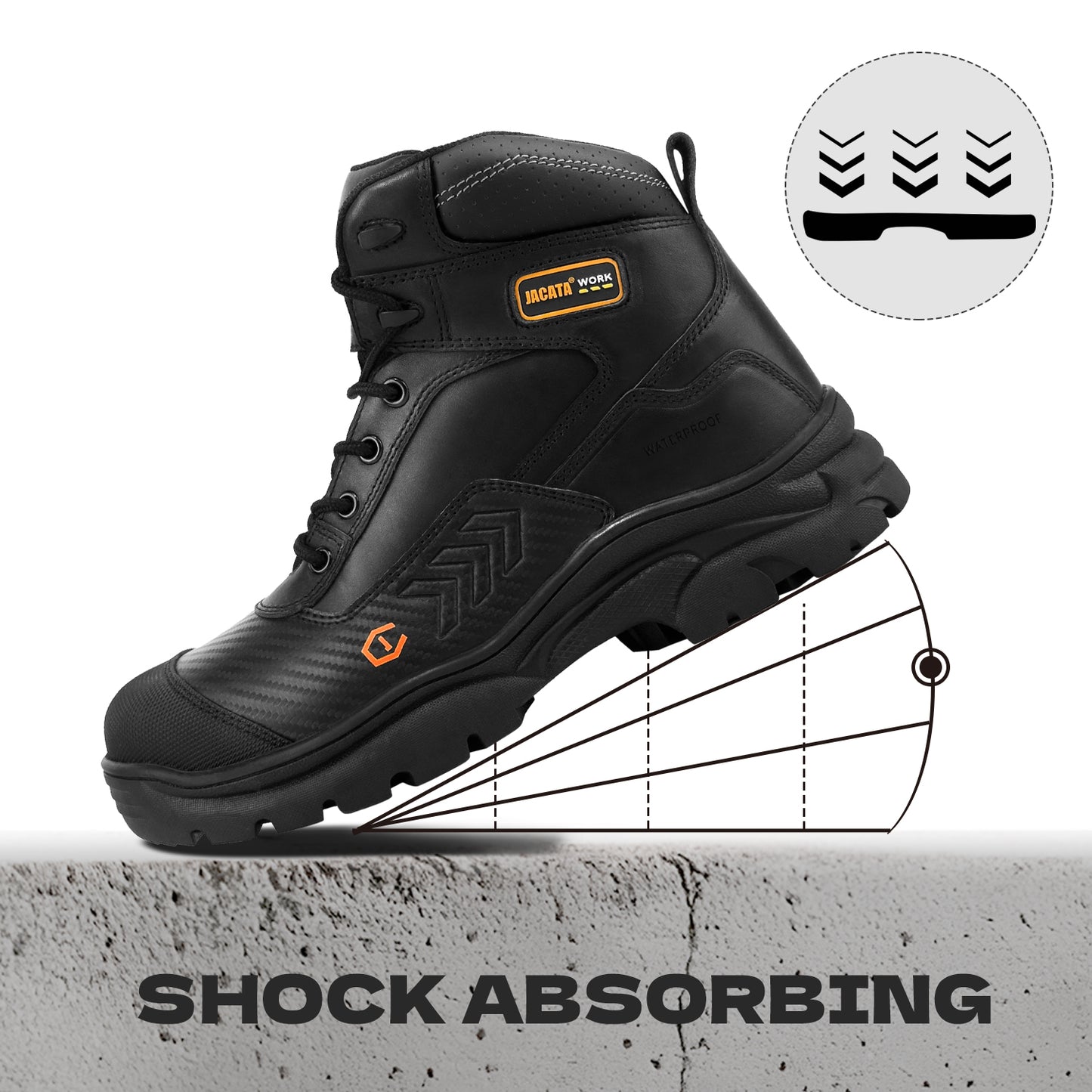 Waterproof Leather Steel Toe Work Boots For Men Black