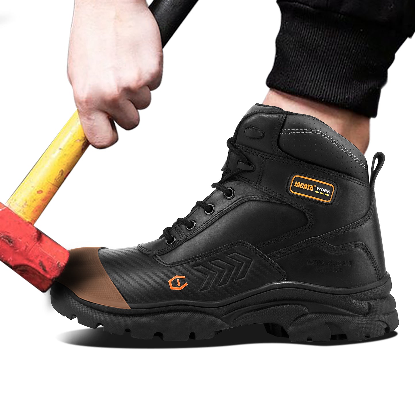 Waterproof Leather Steel Toe Work Boots For Men Black