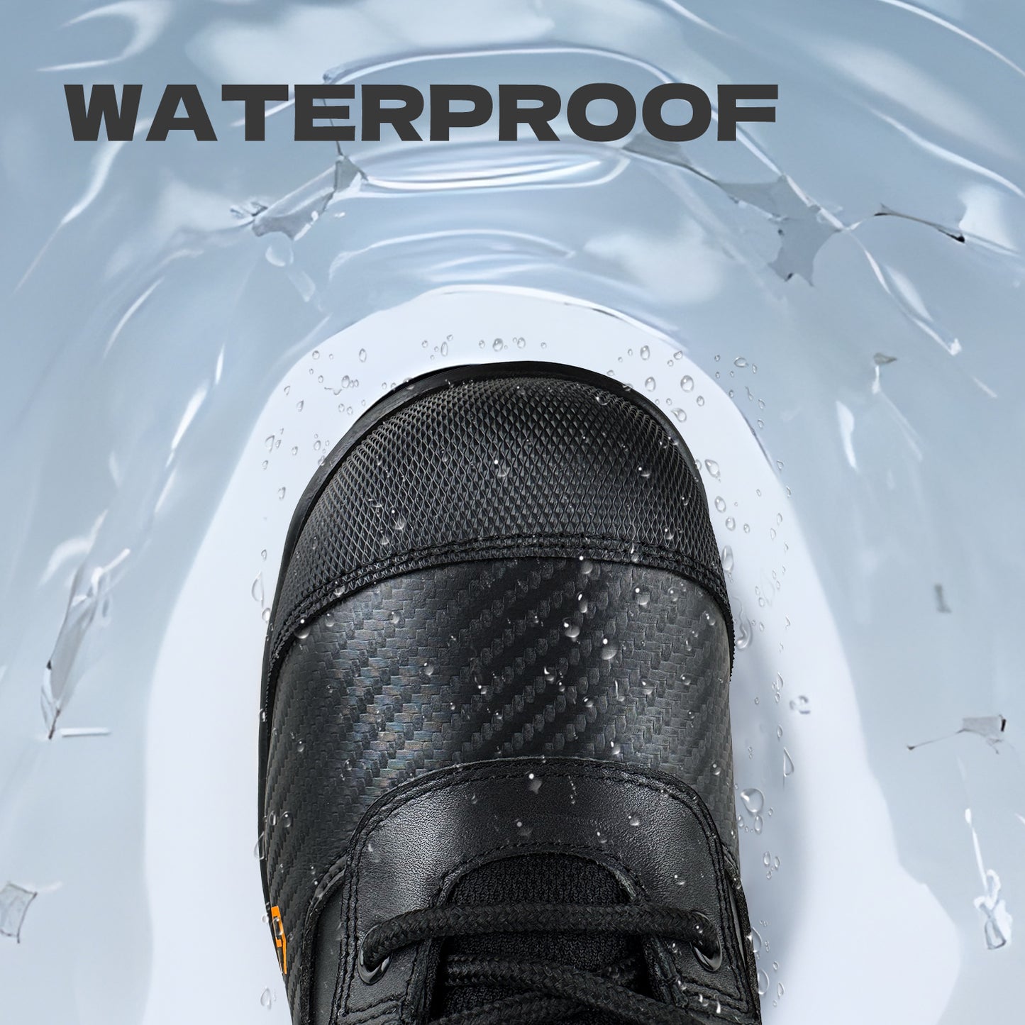 Waterproof Leather Steel Toe Work Boots For Men Black