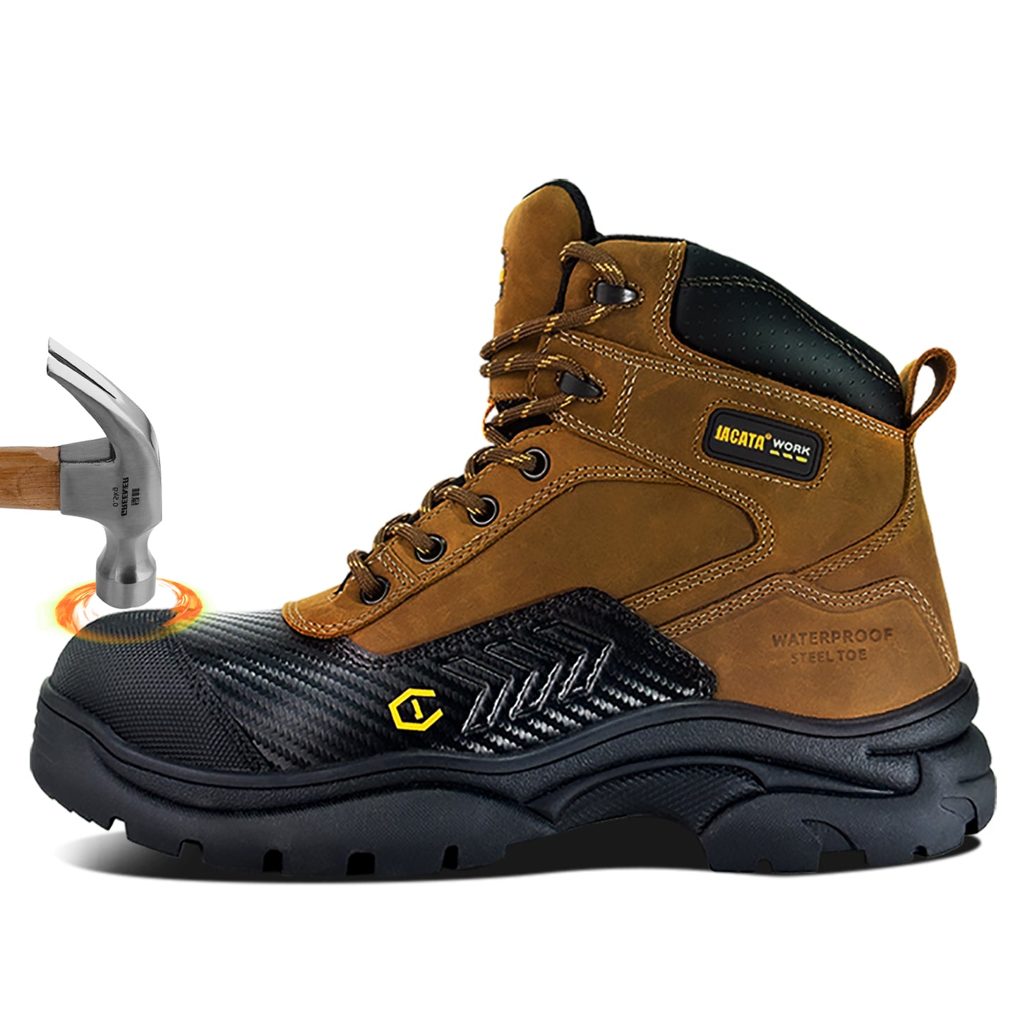 Waterproof Leather Steel Toe Work Boots For Men Brown