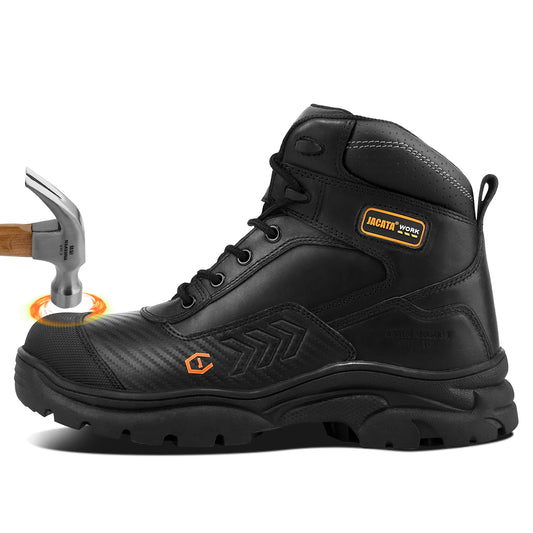 Waterproof Leather Steel Toe Work Boots For Men Black