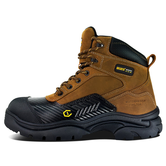 Waterproof Leather Soft Toe Work Boots For Men Brown