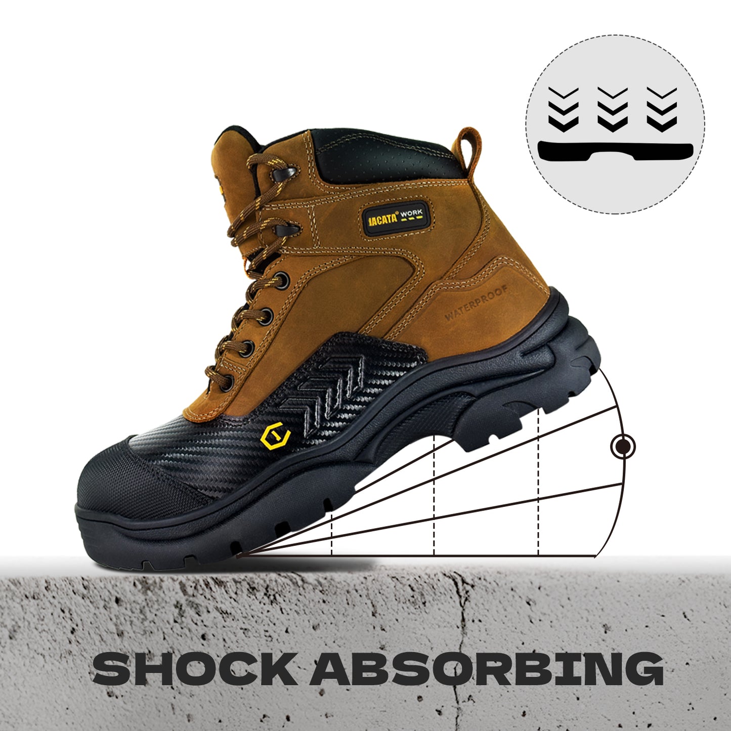 Waterproof Leather Soft Toe Work Boots For Men Brown